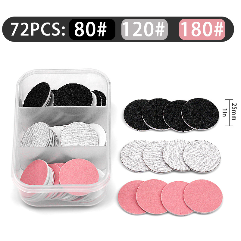 Tabletas de lijado de uñas, lijado de uñas de tres colores, lijado de pies, herramientas para quitar las plantas de los pies, 72 piezas, lijado de armaduras de eje en caja