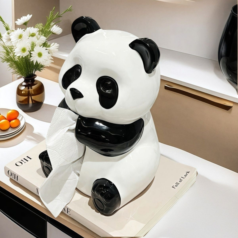 かわいいパンダのティッシュボックス、リビングルームのライトラグジュアリーで見栄えの良いナプキンボックス、ビニールティッシュボックス、クリエイティブなコーヒーテーブルの装飾品|undefined