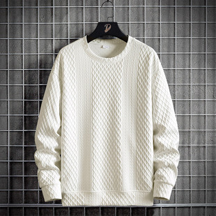 Sweater Men's Spring and Autumn Fashion Brand Jacquard Long-sleeved T-shirt plus size Loose Casual Cross-border Crewneck Pullover Base Shirt