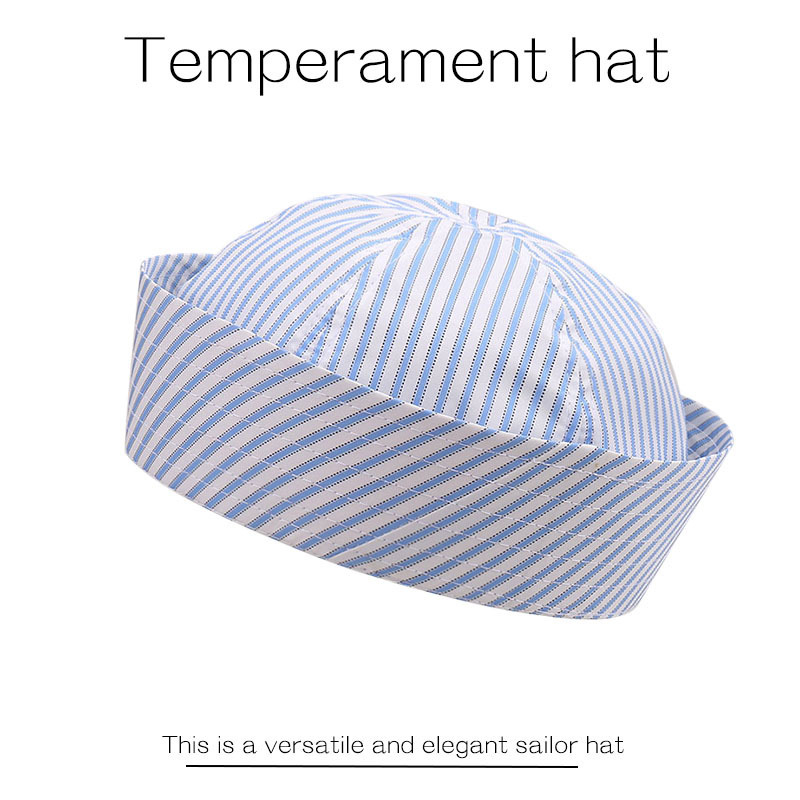 Cross-Border Plain Striped Sailor Hat for Women, Fashionable, Cute and Sweet, Crew Hat for Outdoor Travel, Cosj Captain Hat, Trendy