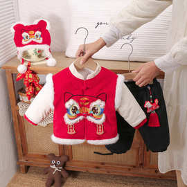 婴幼儿冬款中国风棉衣套装宝宝新年拜年服麒麟美好寓意套装三件套