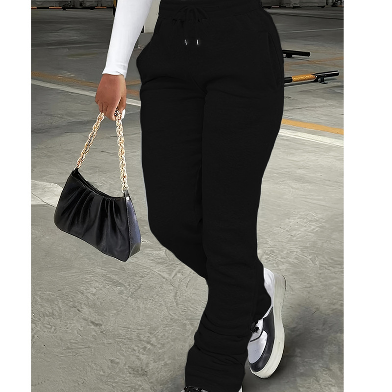3555 solid color pile warehouse inclined pocket lace-up front pants, spring and summer casual loose pants, women's pile warehouse