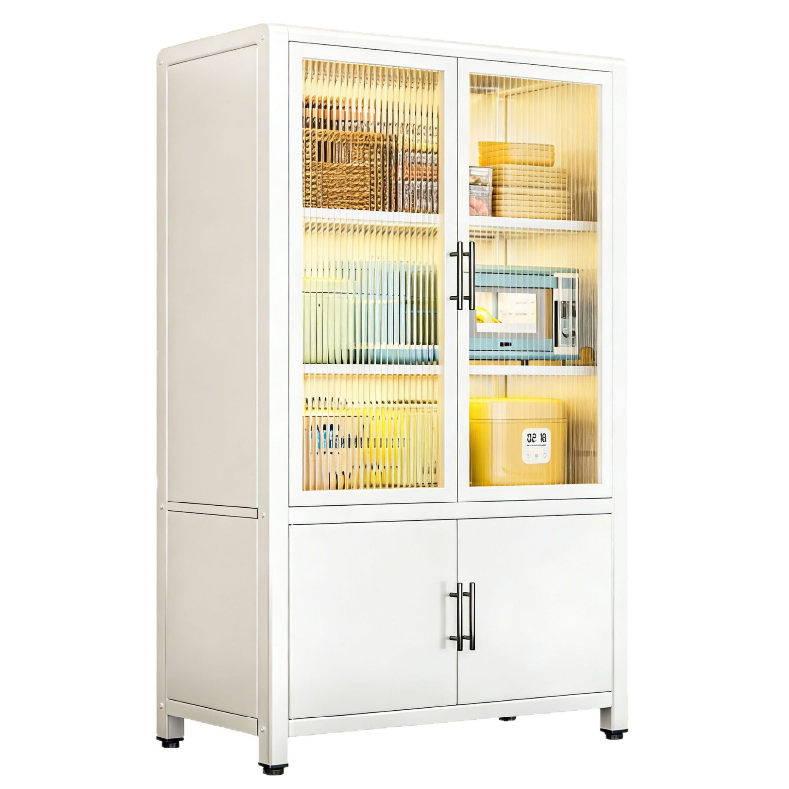 Estante de cocina piso multicapa todo-integrado a prueba de polvo gabinete multifuncional de acero al carbono doméstico armario de almacenamiento de microondas