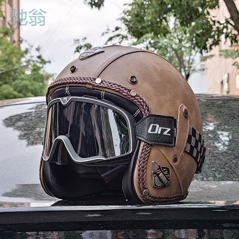 ORZ摩托车哈雷复古头盔男女半盔电动巡航机车安全帽3/4秋冬个性3C