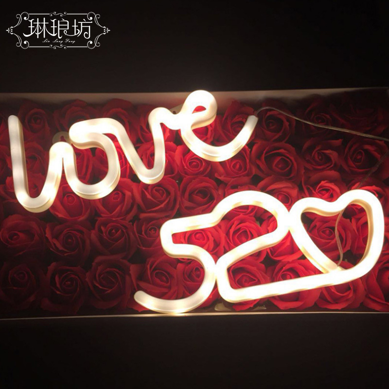 Caja de regalo de flores embalaje decorativo luz 520 confesión amor cálido luz propuesta romántica diseño LED gran tamaño pequeño