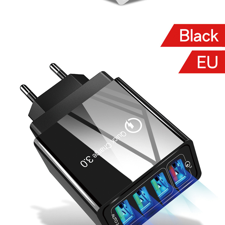QC3.0 4USB fast mobile phone charger 4.1A multi port American European British standard travel adapter charging head_voghion.com