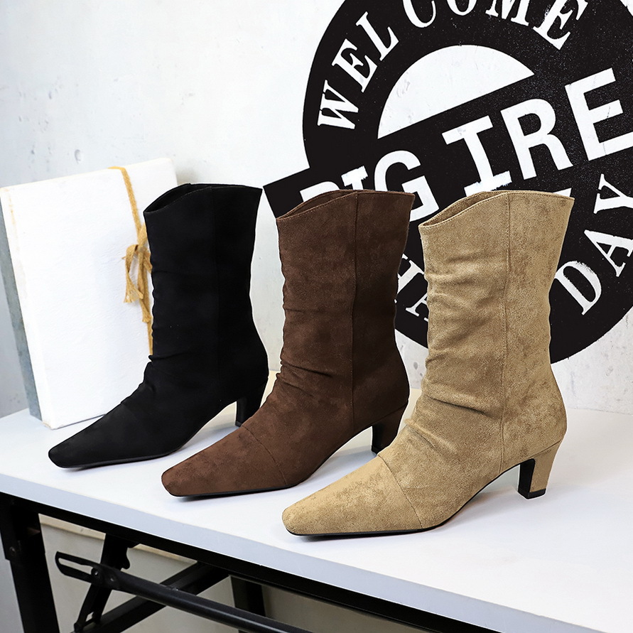 Damen Western Cowboy Stiefel Mit Blockabsatz Aus Wildleder_voghion.com