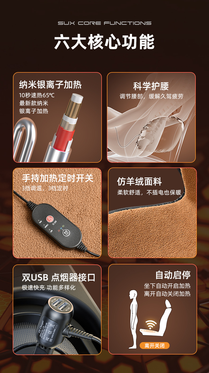[Daifa] Silver ion car heating cushion winter single seat car electric heating plush cushion 12V24V
