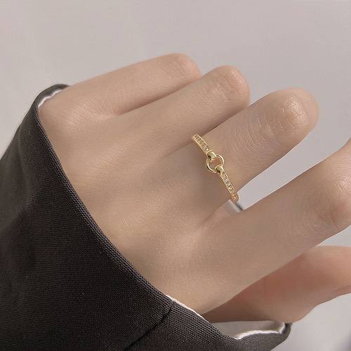 Geometric Pattern Drill Circle Ring, Unique Design, Ins Simple Cool Style Fashion Personality Ring, Open Mouth Ring