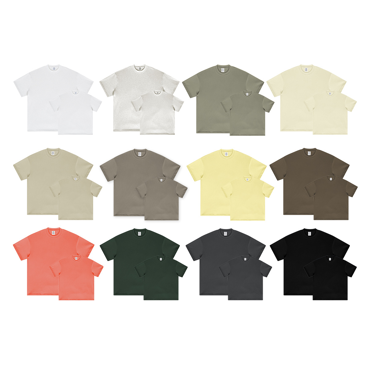 Conjunto para Padres e Hijos BE|Camiseta de Manga Corta con Cuello Redondo, Estilo Americano, Primavera/Verano 2025, Algodón Puro Vintage de 305G para Hombre