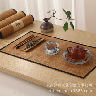 Vintage Straw Zen Waterproof Tea Mat Fabric Table Runner Dry Bubble Cushion Tea Table Tablecloth Tea Ceremony Tea Mat Tea Set Accessories