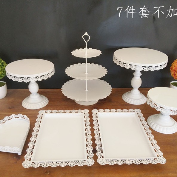 Estante de pastel europeo de hierro forjado conjunto de decoración de boda postres tienda de bocadillos estante de baile prop bandeja de pastel image 14