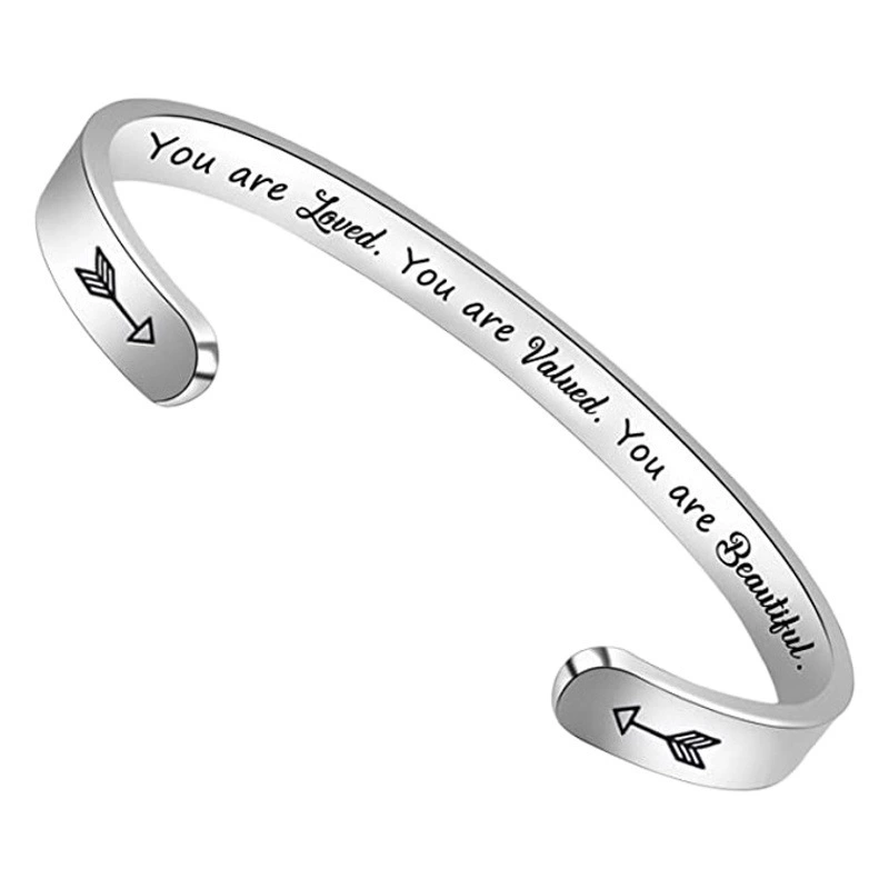 Новый регулируемый браслет из нержавеющей стали 6 мм с открытой застежкой, титановая сталь, с вдохновляющей гравировкой, подарок на выпускной, для трансграничной торговли