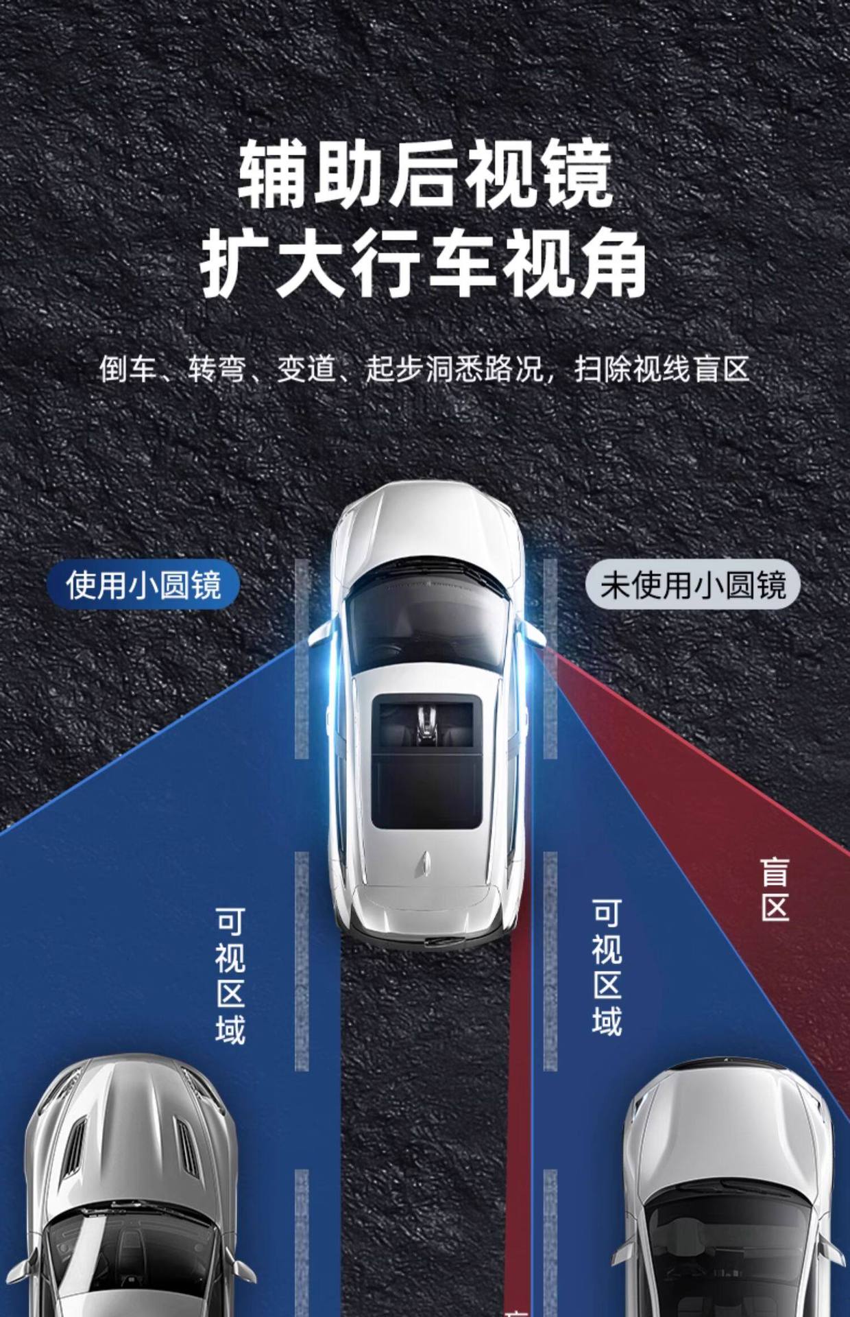 Car Rearview Mirror Small Round Mirror Blind Spot Reversing Ultra-Clear Auxiliary Reflective Mirror 360-Degree Panoramic Wide-Angle Suction Cup Type