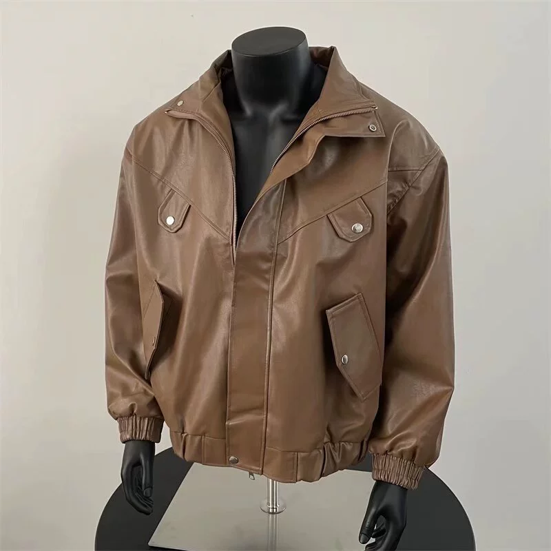 Свободная куртка из мягкого полиуретана (эко-кожа), бомбер, молния, M–3XL