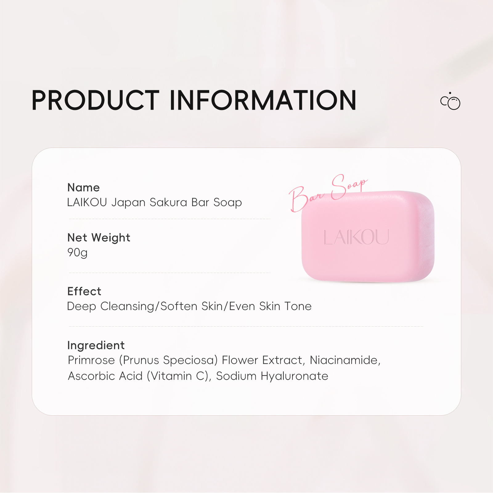 Cross-border Laicome Cherry Blossom Soap 90g for facial cleansing, body cleansing, care, hydrating, moisturizing and nourishing, one-stop delivery undefined