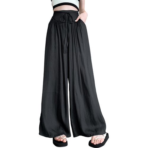 Wide-leg pants for women 2023 summer thin new style pleated lazy style thin belt autumn and winter high-waisted Japanese casual floor mopping pants