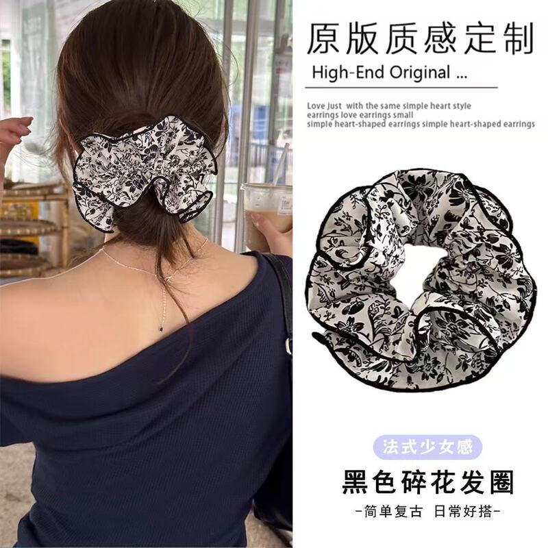 韩系格子蕾丝大肠发圈女2025新款发绳ins风超大号丸子头发饰头花|undefined