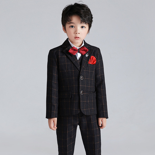 Spring and Autumn New Children's Suit One Piece Fashion Boy's Plaid Small Suit Baby Hosting Piano Performance Dress