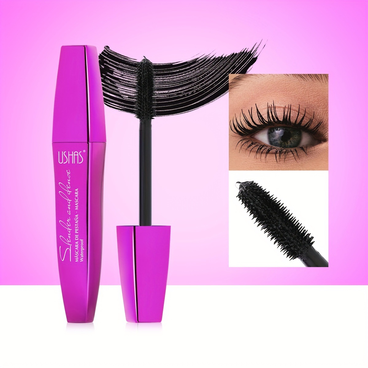 Máscara de pestañas de punto transfronterizo de USHAS europea y americana, pestañas rizadas naturales gruesas y largas, pestañas negras MA1089