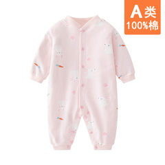 Newborn Baby Clothes First Pure Cotton T-shirt Pink Rabbit Climbing Suit Spring and Autumn 0-1 Year Old Girls' Baby Bodysuit