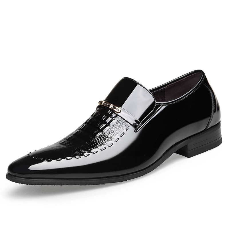 Men's shoes new crocodile pattern large size men's patent leather business leather shoes set toe shiny leather shoes men's shoes_vogvips.com