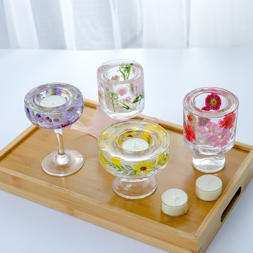 Meimuer tall glass candlestick DIY aromatherapy candle glass empty cup crystal jelly wax dry flower cup