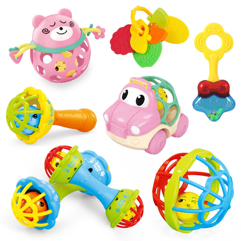 Cross-border Amazon export baby hand ball tooth gum rattle fitness soft gum dumbbell hand rattle toy Cross-border Amazon export baby hand ball tooth gum rattle fitness soft gum dumbbell hand rattle toy