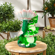 跨境新款创意鸟类喂食器青蛙模型树脂摆件户外庭院装饰卡通鸟食盆