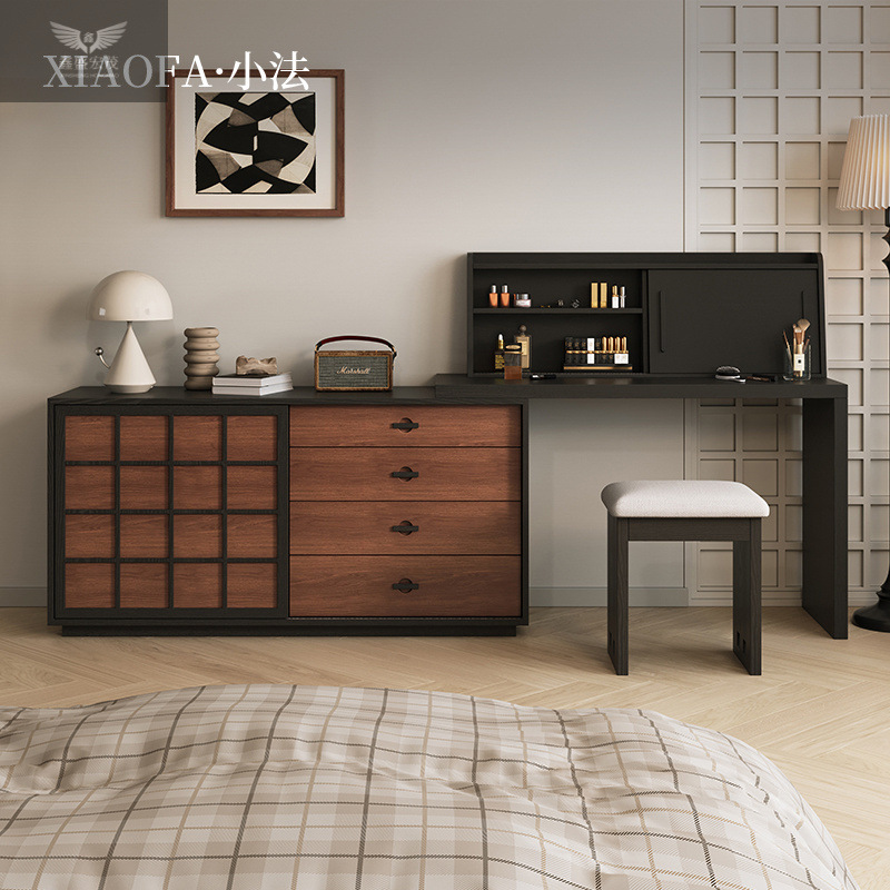 Mesa de tocador de esquina multifuncional retro, cómoda de dormitorio antiguo, cómoda, mesa de tocador de una pieza al final de la cama, almacenamiento francés