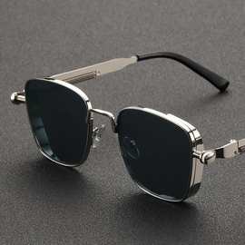 2025新款复古方框蒸汽朋克金属太阳镜欧美通用个性墨镜sunglass