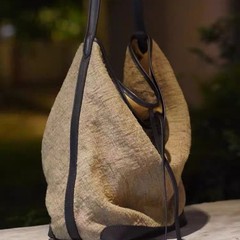 慵懒风包女式2025新款苎麻配头层牛皮单肩腋下托特包大容量水桶包