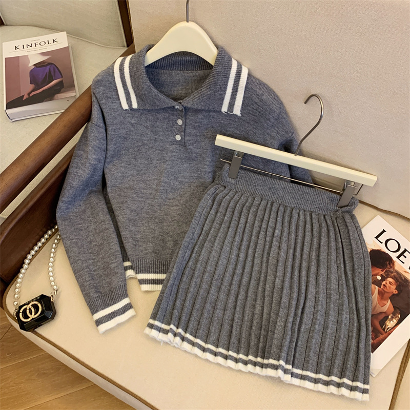 秋には学院風polo襟ニットセーターのスカートのセットを着て、早秋の新しい女装を着ています|undefined