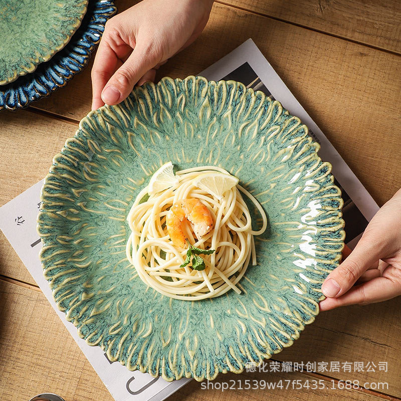 Japanese Style Retro Tableware Creative Steak Plate Western Food Plate Personalized Kiln Change Household Ceramic Plate Disc Wholesale