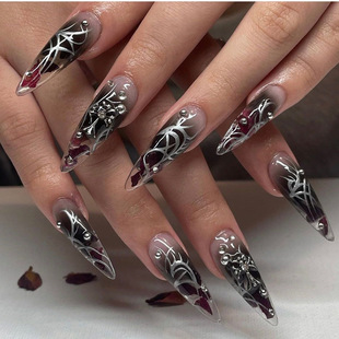 New nail wear nail dark cross nail patch nail patch point diamond long wearable nail piece wholesale