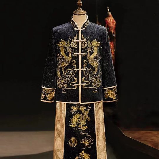 Blue Men's Xiuhe Dress 2024 New Groom Men's Chinese Wedding Dress Men's Dress Dragon and Phoenix Jacket