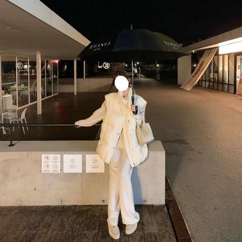 7663韩版简约针织套装秋季新款慵懒撞色线条设计毛衣长裤两件套女|undefined