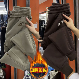 [Fleece\No Fleece] Autumn and Winter Fleece Thickened Women's Pants Sweatpants Trendy Fashion Sports Harem Pants