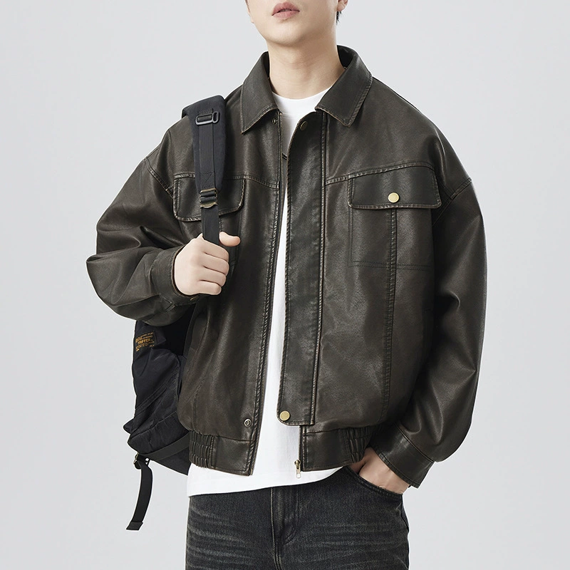 Мужская кожаная мотоциклетная куртка весна-осень, стильные мужские топы 2025, новая модная черная повседневная куртка премиум-класса