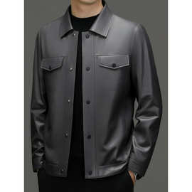 真皮皮衣男春秋新款绵羊皮翻领短款中年休闲工装机车服皮夹克外套