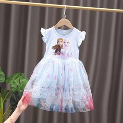 Children's clothing girls dress summer 2023 new style Frozen short-sleeved Elsa princess dress children's mesh skirt trendy