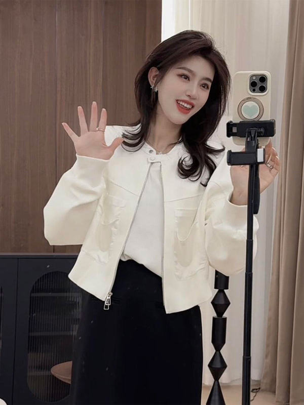 韩版宽松小个子立领短外套女2025春季新款复古洋气设计感夹克上衣|undefined