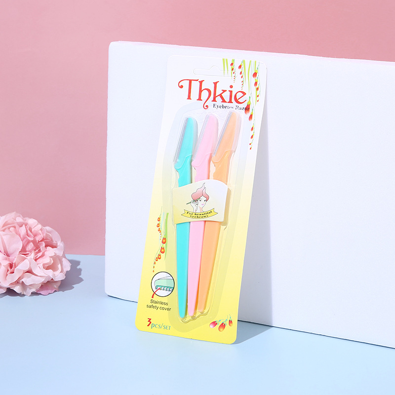 Cuchillo para recortar cejas de 3 piezas con mango, cuchillo para recortar cejas de acero inoxidable, cuchillo para recortar cejas, juego de cuchillos para recortar cejas para principiantes