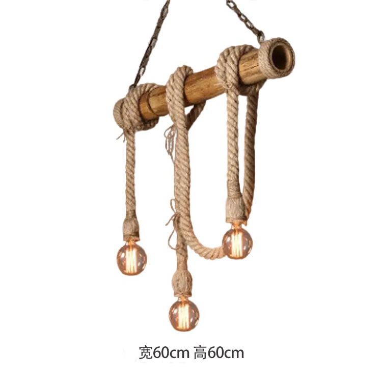 Candelabro de tubo de bambú con cuerda de cáñamo retro restaurante creativo pasillo cafetería tienda de ropa bar lámpara decorativa de bambú creativo