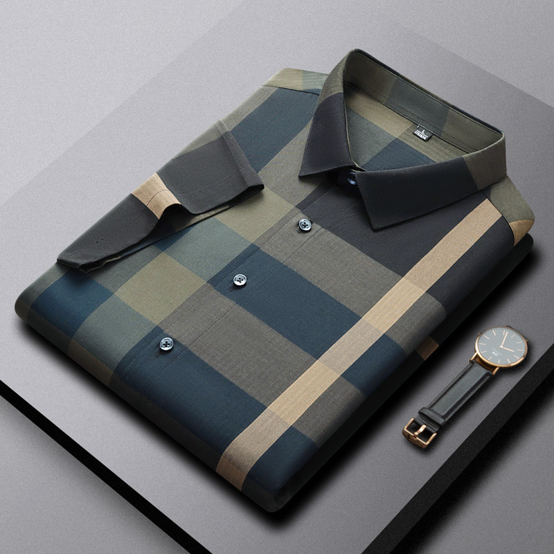 Trendy Plaid High-End Designer Men's Business Casual Short-Sleeve Shirt, New Style, Wrinkle-Free and Anti-Wrinkle Top Trendy Plaid High-End Designer Men's Business Casual Short-Sleeve Shirt, New Style, Wrinkle-Free and Anti-Wrinkle Top