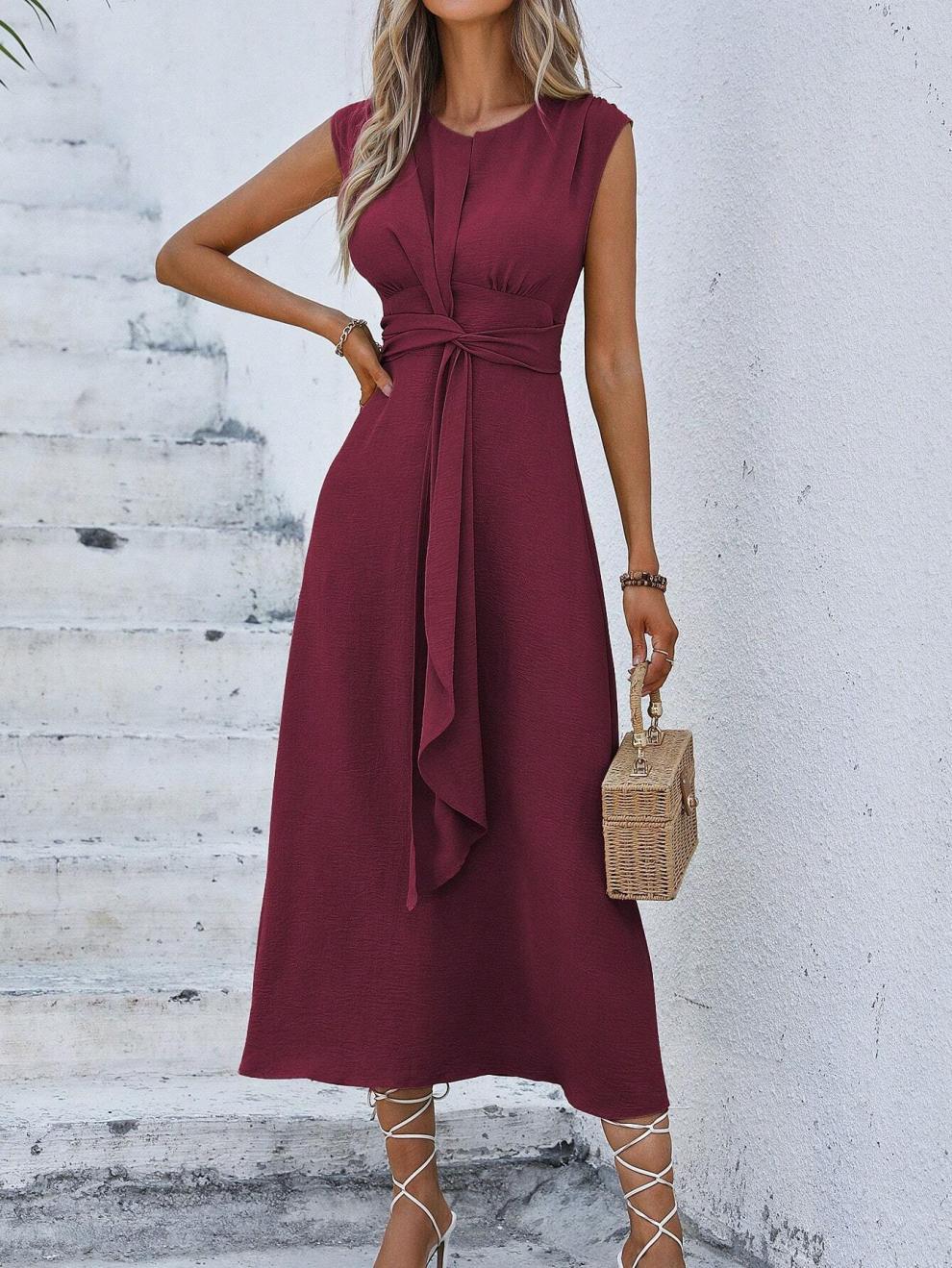 327g Weight Midi Dress Dress Length Type Sleeveless Sleeve Length Sheath Dress Dresses Type Sleeveless Sleeve Type Polyester Fabric Type Elastic Waist Waist Line Holiday Occasion Round Neck Neckline Regular Fit Fit Type Solid Color Pattern Summer Season Women's Gender Streetwear Style Wholesale Women's Streetwear Solid Color Holiday Round Neck Sleeveless Sheath Dress 36