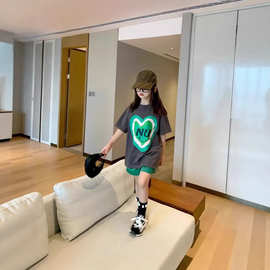 儿童女童短袖中长款t恤裙子夏季新款中大童女孩童时尚童装上衣裙