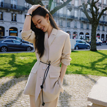 时尚精品女装大牌专柜同款米白色高级感西装套装抽绳收腰设计显瘦