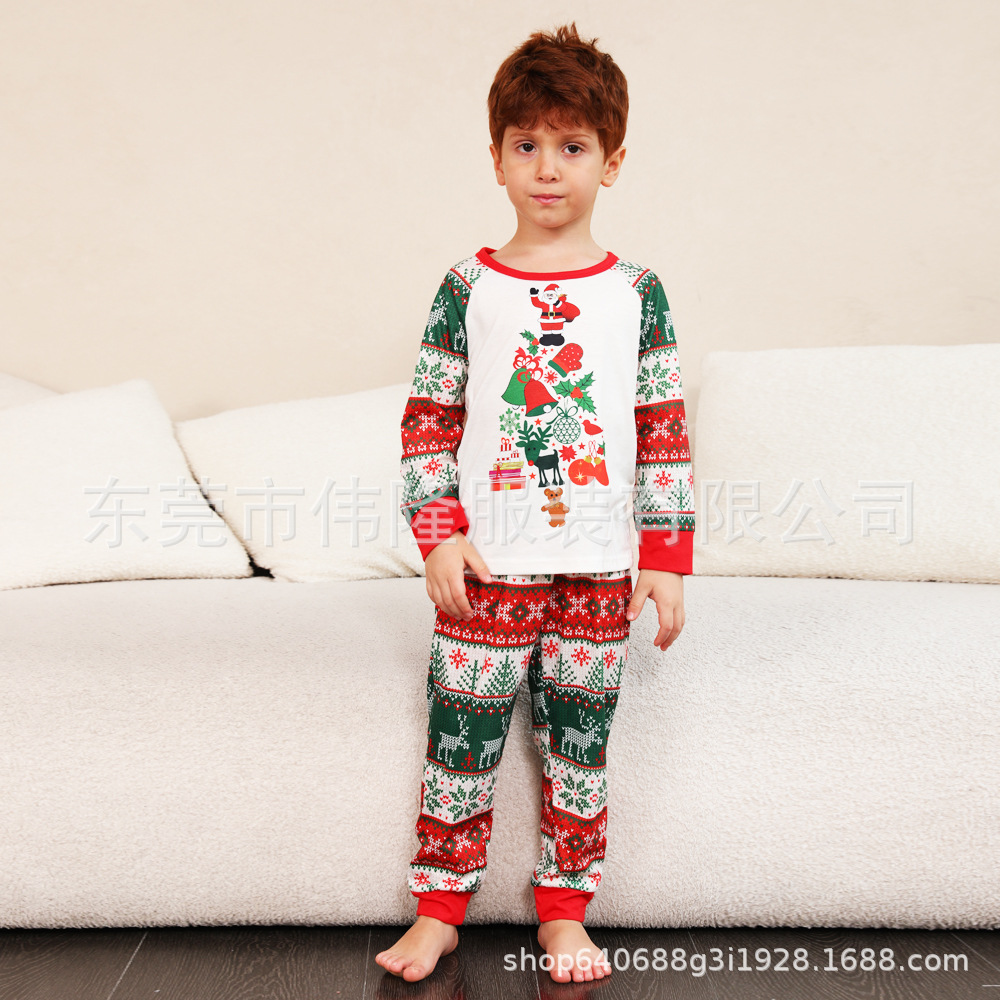 2023 nuevo europeo y americano Navidad padre-niño pijamas traje superior bordado digital impresión padre-niño Pijamas