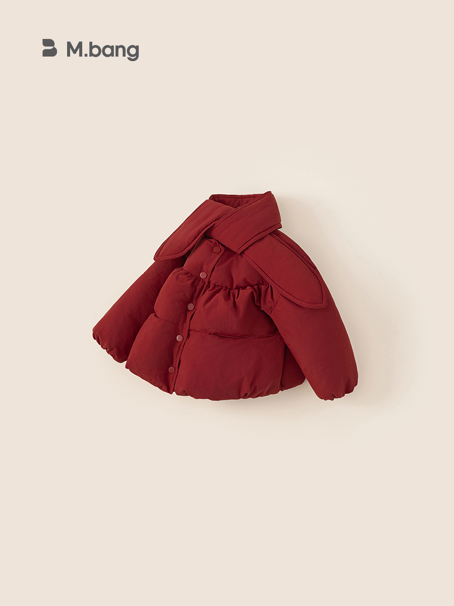 Youbao ropa para niños, chaqueta acolchada para niñas, bufanda de estilo occidental, chaqueta acolchada de algodón, invierno rojo, año nuevo, abrigo cálido y grueso de terciopelo para niños